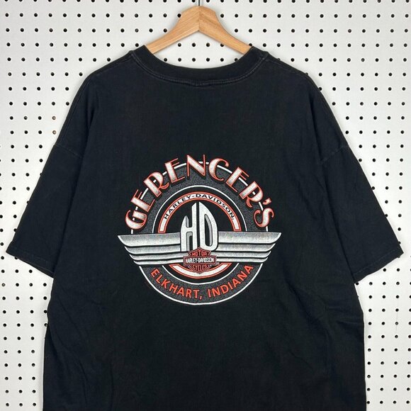 Harley Davidson Motorcycle Biker T Shirt XXL‎ 2XL Black Pocket Elkhart Indiana - Picture 1 of 6